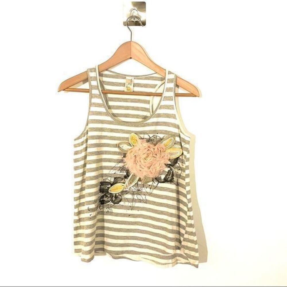 Vintage Tank Top Floral Tulle Flowers Summer Cotton Feminine Tee Appliqué Flower